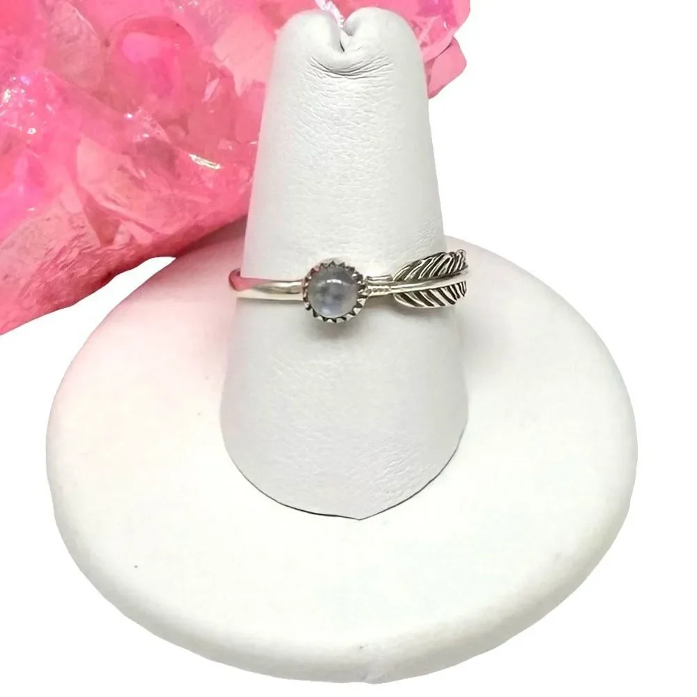 Rainbow Moonstone Ring Size 8 Solid 925 Sterling Silver Dainty